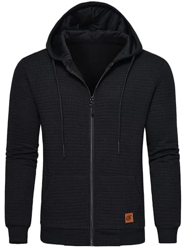 Image of Tyhengta Hooded Jacket for Men Sports Hoodie Zip Up Pullover Waffle Sweatshirt Casual Hooded Coat Jacket with Pocket Black, M