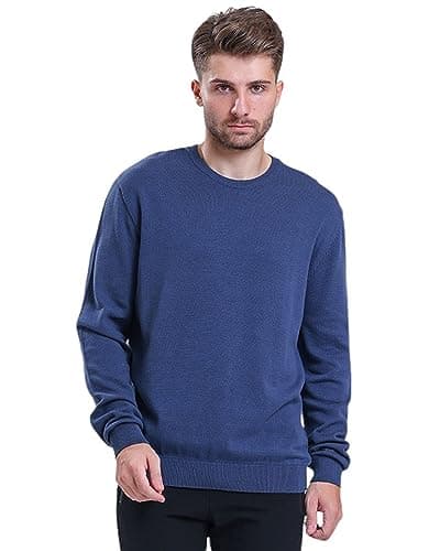 Image of alsestudio Men`s Crewneck Jumper 100% Cotton Premium Quality Soft Touch Long Sleeve Pullover Essential Style Knitted Sweaters for Men (Indigo, L)