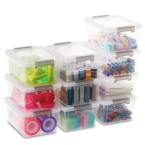 Image of Citylife 10 Pack Storage Boxes with Lids Plastic Small Clear Stackable Box for Shelves Toys, 1.25L