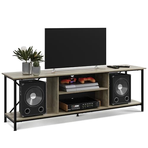 Image of WLIVE TV Unit, TV Stand for TVs up to 70 Inche, 160cmTV Cabinet Table with Storage, Modern TV Console for Living Room, Bedroom, Oak Grey, 160 x 40 x 51 cm