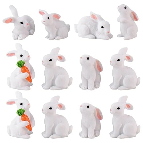 Image of Kisangel Mini Bunny Figurines, 12pcs Miniature Rabbit Figures Resin Easter Bunny Figurines for Fairy Garden Easter Cake Toppers Easter Egg Fillers Party Supplies
