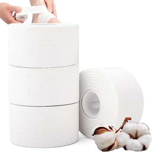 Image of ANAMPION 4 Rolls Zinc Oxide Tape 3.8cm x 10m White Athletic Tape, Breathable Football Tape Easy Tear Climbing Tape for Jiu Jitsu, Bouldering, Rock Climbing & Golf(White)