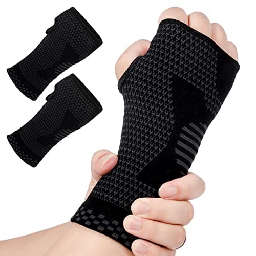 Image of RosewineC 2 Pairs Copper Compression Wrist Sleeves for Men & Women, Hand & Wrist Support Brace for Sports,Typing,Hand Instability,Relieve Discom(Left/Right, Medium, Black)