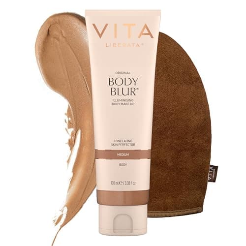 Image of VITA LIBERATA Body Blur Medium 100ml & Mitt Bundle, Leg & Body Makeup, Wash Off Instant Tan, Streak Free Application Blending Mitt, Water resistant, Disguise Imperfections, Flawless Finish