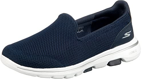 Image of Skechers Women's GO Walk 5 Slip On Trainers, Navy Textile White, 6 UK