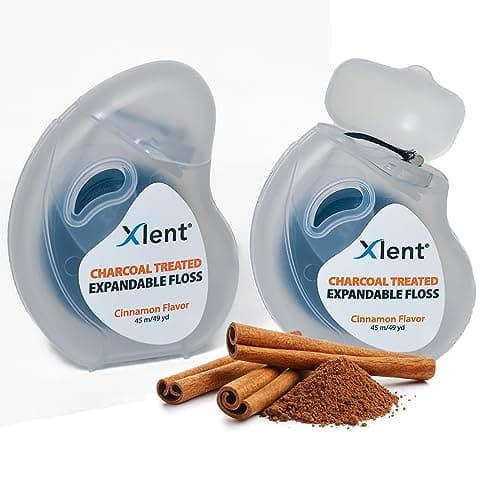 Image of Xlent Expandable Floss Treated Activated Charcoal, Xylitol Natural Based Wax (Cinnamon, Pack of 2 (Blister Card))