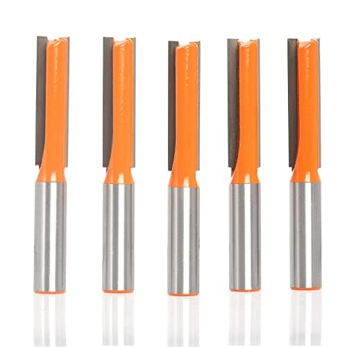 Image of Sinoprotools 5pcs Straight Router Bits, 1/2" Shank Tungsten Carbide Router Cutter, 2" Cutting Depth Kitchen Fitters Router Bit Set for Woodworking(5 Bits)