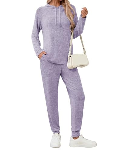 Image of Famulily Leisure Suit For Women UK Long Sleeve Tracksuit Sets Drawstring Sweatshirt & Sweatpants with Pockets Purple XXL