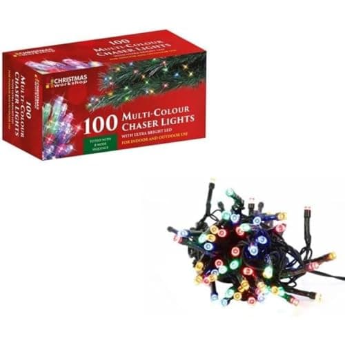 Image of The Christmas Workshop 77270 100 Multi-Coloured LED Chaser Christmas Lights/Indoor or Outdoor Fairy Lights / 6.9 Metres / 8 Light Modes/Great for Christmas, Weddings & Gardens
