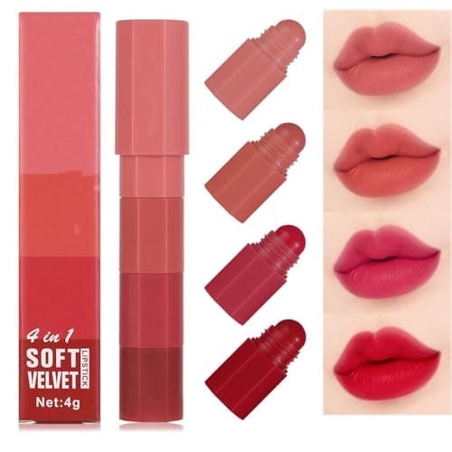 Image of Waterproof Matte Lipstick Long Lasting Set for Women - Mini Lip Gloss Pen, Makeup Moisturizing Creamy Light Lip Stick SuitSet, Daily Wear Lipsticks (Deep Red)