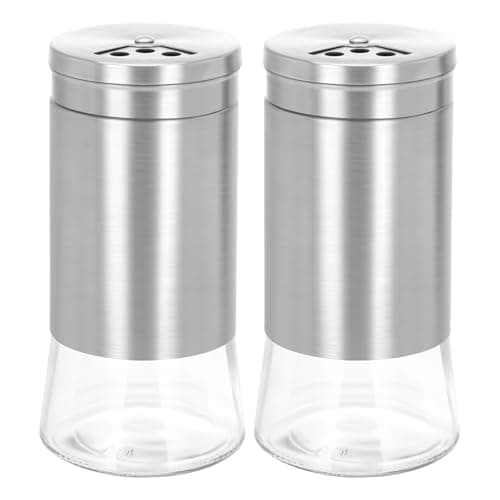 Image of Elegant Salt and Pepper Shakers Set, 2-Pack Refillable Glass Salt Pot and Pepper Shaker with Adjustable Stainless Steel Pour Hole (Silver)