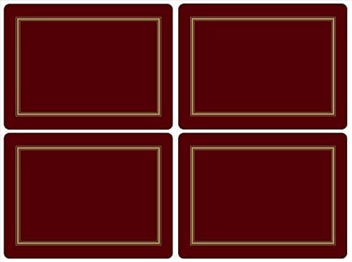 Image of Pimpernel Set of 4 Classic Burgundy Placemats - Cork-Backed Table Mats with Heat Resistance and Stain Protection, Suitable for Everyday Dining and Entertaining, 40.1 x 29.8cm