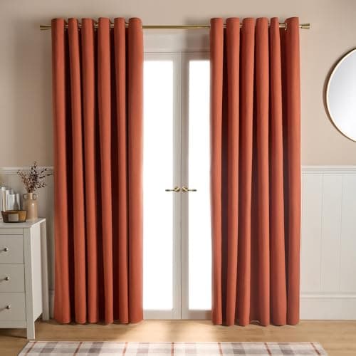 Image of Dreamscene Blackout Curtains for Living Room, Thermal Insulated Curtains Soft Decorative Woven Texture Filled Eyelet Curtain for Bedroom 2 Panels 66" x 72", Rust