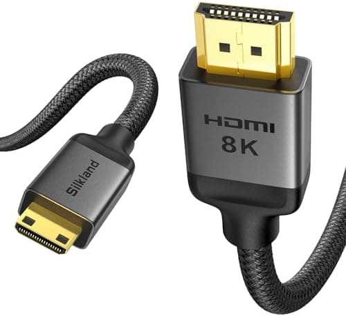 Image of Silkland 8K Mini HDMI to HDMI Cable 0.3M, [8K@60Hz, 4K@120Hz, 48Gbps], Compatible with Camera, HDTV, Laptop, Tablet, Cam Link, Portable Monitor, Raspberry Pi Zero Series（Not Micro HDMI Port）
