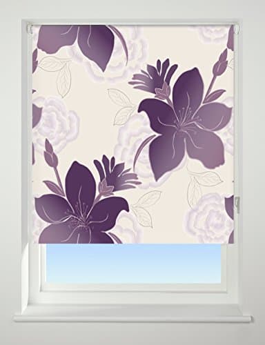 Image of UNIVERSAL Lily Patterned Thermal Blackout Roller Blind, Purple, W60cm