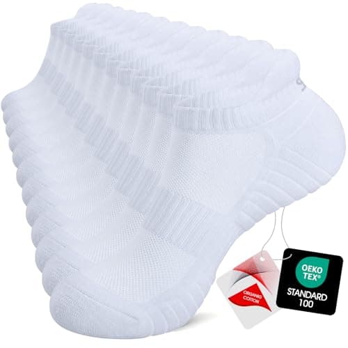Image of TANSTC Mens Running Socks Anti-Blister Cushioned Sports Socks for Men Women (6 Pairs) white,M