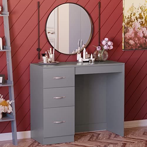 Image of Vida Designs 3 Drawer, Dressing Table/Vanity Table, Makeup Desk - Riano Bedroom Furniture (Grey)
