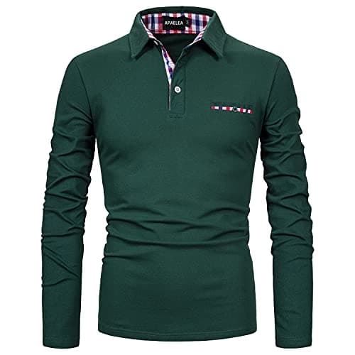 Image of APAELEA Men's Long Sleeve Polo Shirt Casual Rugby Shirts with Plaid Down Collar,Green,3XL