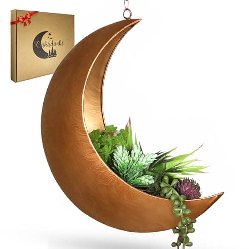 Image of Gold Hanging Moon Planter – with Drain Holes - Moon Room Decor - Unique Planters for Succulents,Air Plant, Cactus, Artificial Plants- Plant Lover Gifts - Boho,Hippie, Birthdays,Witchy Gifts for Women