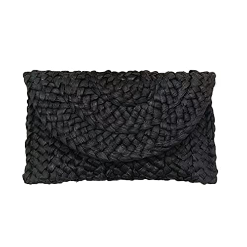 Image of Syrads Women’s Straw Evening Clutch Purse Summer Beach Handbag Straw Woven Envelope Bag,black