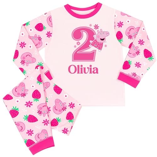 Image of Peppa Pig Personalised Girls Birthday Pyjamas Number Age Name PJs (Peppa Number, 2-3 Years) Multicoloured