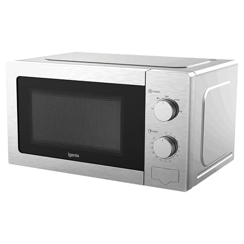 Image of Igenix 20L 800W Stainless Steel Manual Microwave – 5 Power Levels, Defrost Setting, 35-Min Timer, Push Button Door, 255mm Turntable – IGMS02081SS