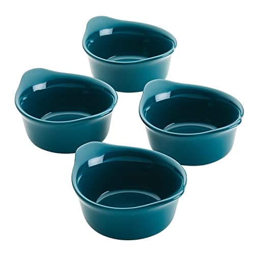Image of Rachael Ray Solid Glaze Ceramics Round Ramekins/Dipping Cup Set, 4 Piece, Teal