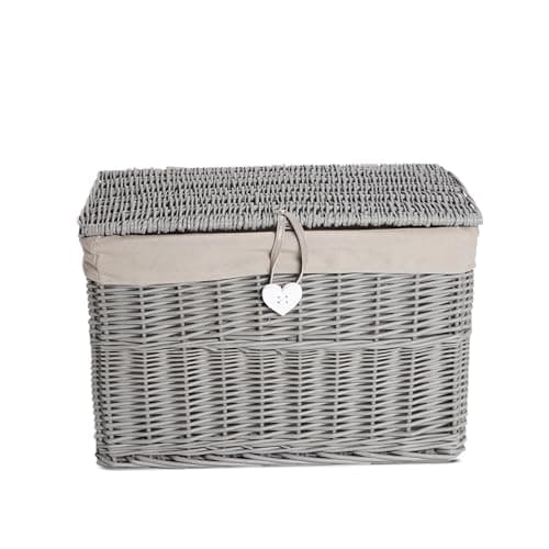 Image of Wickerfield Large Home Storage Basket Trunk Chest Hamper with Lid and Cotton Liner (Grey, Small)