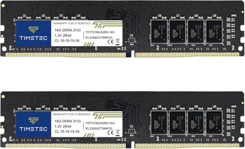 Image of Timetec Premium 32GB KIT(2x16GB) DDR4 2133MHz PC4-17000 Non-ECC Unbuffered 1.2V CL15 2Rx8 Dual Rank 288 Pin UDIMM Desktop PC Computer Memory RAM Upgrade (32GB KIT(2x16GB))