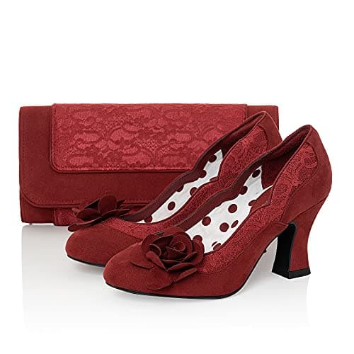 Image of Ruby Shoo Women's Crimson Chrissie Mid Heel Court Shoes & Matching Tirana Bag UK 4