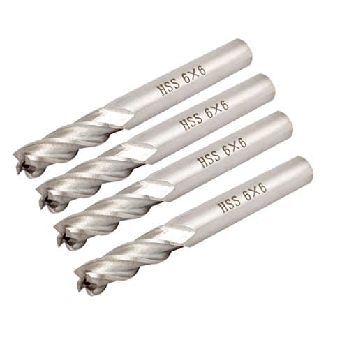 Image of sourcing map 4 Pcs Hss Straight Shank 4 Flute End Mill 6 mm x 6 mm x 57 mm Pack of 4