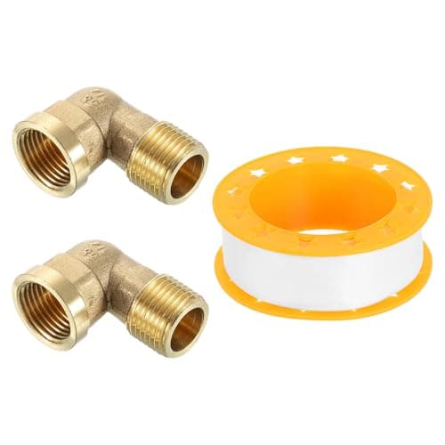Image of sourcing map 2 Pcs 90 Degree Elbow, PT1/2 Inch Male x PT1/2 Inch Female Brass Right Angle Pipe Fitting, Connector for Fluid Gas Fuel Oil Pipe, 34x34mm
