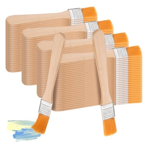 Image of PINGEUI 100 PCS Glue Paint Brush, 12mm Width Chip Paint Brushes, Nylon Bristle with Wooden Handle, Small Touch Up Paintbrush Decorating for Walls, Cabinets, Fences, Furniture