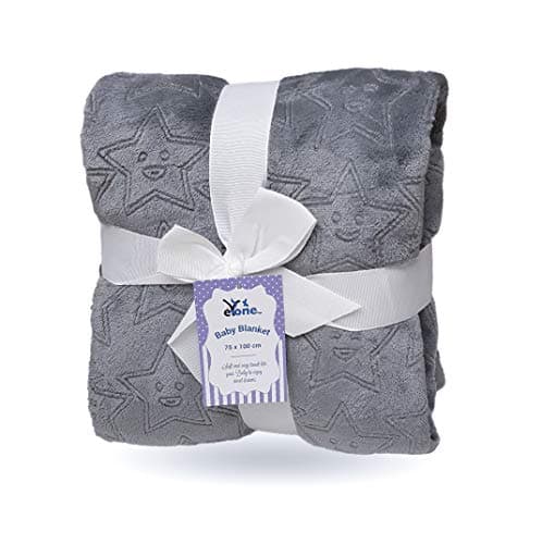 Image of eYone Baby Blanket 75×100 cm - Soft Embossed Fleece - Star Pattern - Lightweight Baby Blanket - Pram, Cot & Stroller - Unisex Gift - Dark Grey