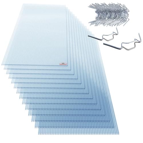 Image of GARDEBRUK® 14x Polycarbonate Twin Wall Sheets | 50 Glazing Clips | 4mm | 10.25² | Double Wall Panels | 121x60.5cm | Wall Panel for Greenhouse, Garden Shed, Bike Shed | Plastic Sheeting Roofing Sheets