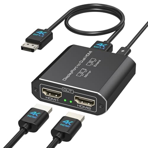 Image of JCYMELE 4K@60Hz Displayport to Dual HDMI Adapter Display Port to 2 HDMI Splitter Extended for Double Screen DP 1.4 for Computer Graphics Cards Support MST & SST Mode