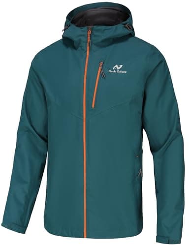 Image of NORDIC OUTLAND Mens Lightweight Hooded Waterproof Rain Jacket Breathable Raincoat Shell for Outdoor Mountain Hiking (UK, Alpha, L, Regular, Regular, Pine Green)