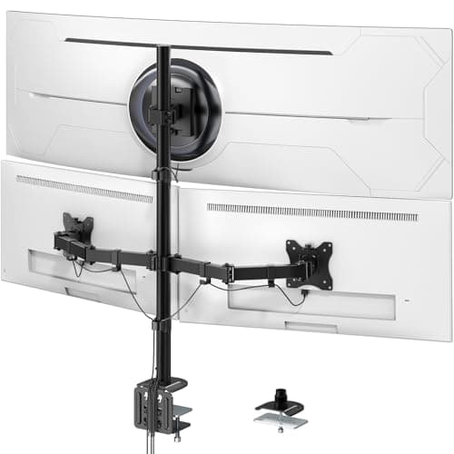 Image of Triple Monitor Arm for up to 49 inch Ultrawides on Top Bracket and 32 inch Screens on Side Brackets, Heavy Duty Triple Monitor Mount with 32’’ Pole, Holds up to 44 lbs, VESA 75/100 mm, Black