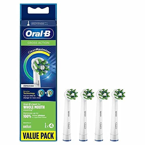 Image of Oral-B CrossAction Toothbrush Heads Pack Of 4 Replacement Refills For Electric Rechargeable Toothbrush