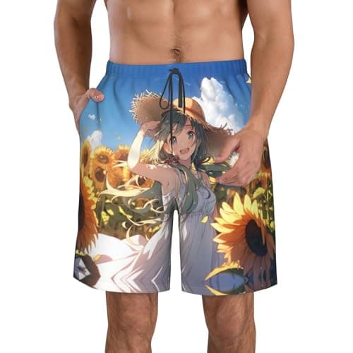 Image of KWQDOZF You are My Sunshine Sunflower Print Summer Beach Casual Shorts for Men Running,and Everyday Wear White