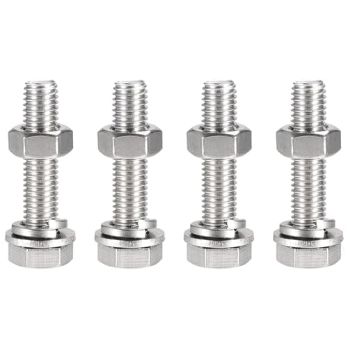 Image of TOP-VIGOR 4Pcs M10 x 50mm Hex Head Screws Bolts, Nuts, Flat & Lock Washers Kits, 304 Stainless Steel Fully Thread Hexagon Bolts for DIY Bike Motorcycles Repair