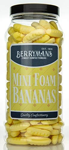 Image of Original Mini Foam Bananas Retro Sweets Gift Jar by Berrymans Sweet Shop - Classic Sweets, Traditional Taste.