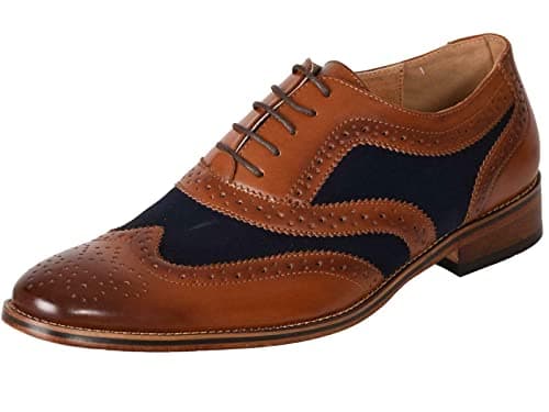 Image of Boy's New Tan Navy 5 Eye Brogue Oxford Shoe (5 UK, Tan/Navy)