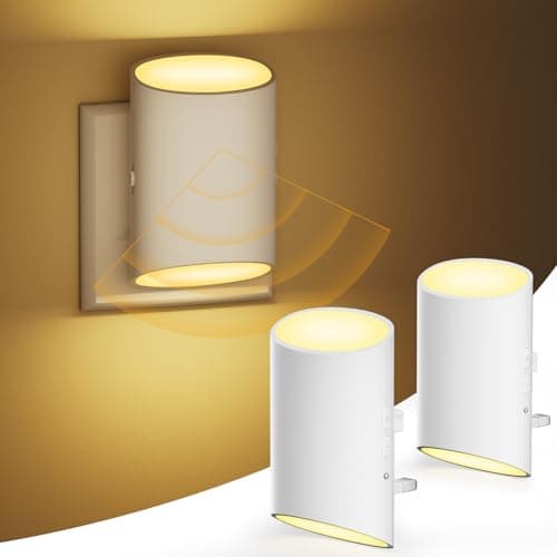 Image of Night Light Plug in Wall with Motion Sensor and Dusk to Dawn Sensor, 7 Adjustable Brightness 100LM, Night/Off/AUTO Modes, 3000K Warm White LED Night Light for Baby, Hallways, Stairs, Bedrooms, 2 Pack