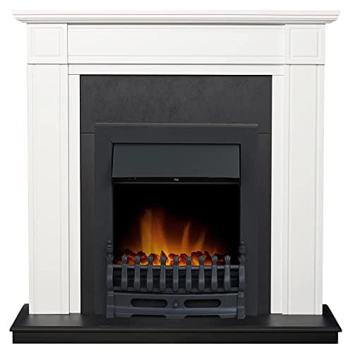Image of Adam Georgian Fireplace in Pure White & Black with Blenheim Electric Fire in Black, 39 Inch