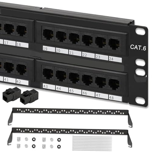 Image of Network Patch Panel, 48 Ports 2U Rackmount CAT6 Patch Panel Pro RJ45 110 Network Mini Patch Panel for Rack Mount or Wall Mount, Ideal for Gigabit Ethernet Connections (Unshielded 48 Ports)