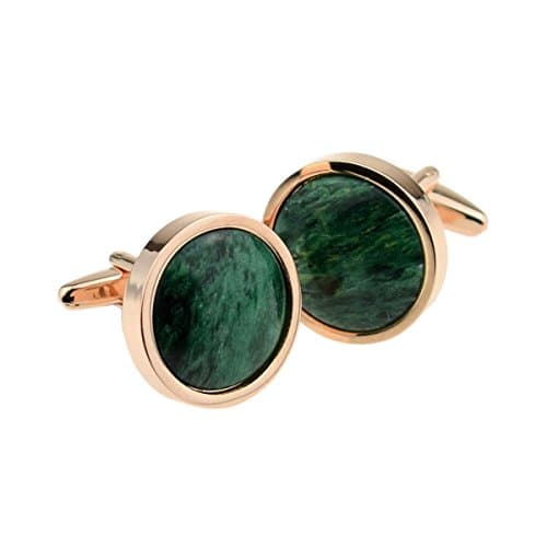 Image of Contemporary Hand Set Polished Green Marble in Rose Gold Cufflinks in a Black Leatherette Box X2MI-ROSEG-GREEN
