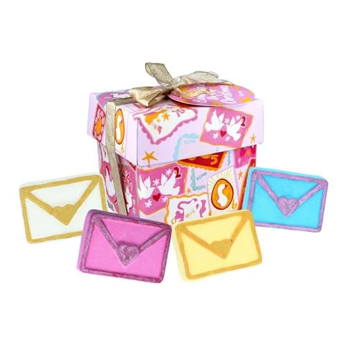 Image of Bomb Cosmetics Cube Gift Pack – 4 Handmade Bath Blasters | Mixed Fragrance Bath Bombs with Essential Oils | Colourful Ribbon Box | Vegan, Cruelty-Free & Handmade (Bombtastic Days of Christmas)