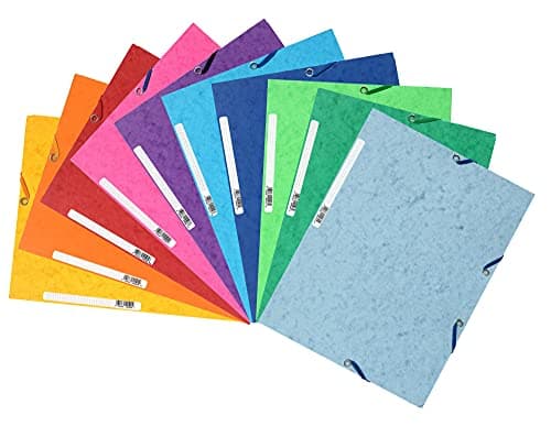Image of Exacompta - Ref 55510E - Elasticated 3-Flap Folders - Suitable for Holding A4 Documents, 400gsm Glossy Card, Spine Label for Identification - Assorted Colours (Pack of 10)