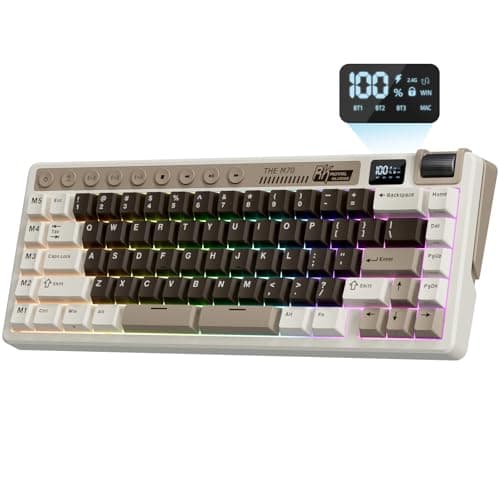 Image of RK ROYAL KLUDGE M70 Wireless Mechanical Keyboard with Macro Keys 2.4GHz/Bluetooth/Wired 75% Gaming Keyboard with 6000mAh Battery Gasket-Mount Display & Knob Hot-Swappable US Layout Linear Cream Switch
